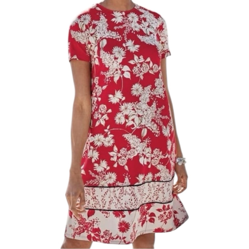J. Jill Wearever Red Floral Print Perfect Tee Shirt Dress